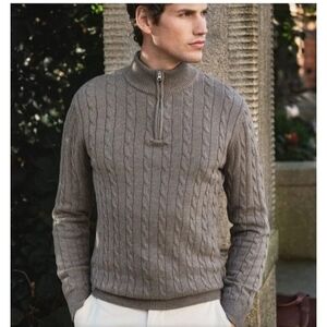 FORTE CASHMERE Men's Sweater Zip Henley chocolate color Size XL